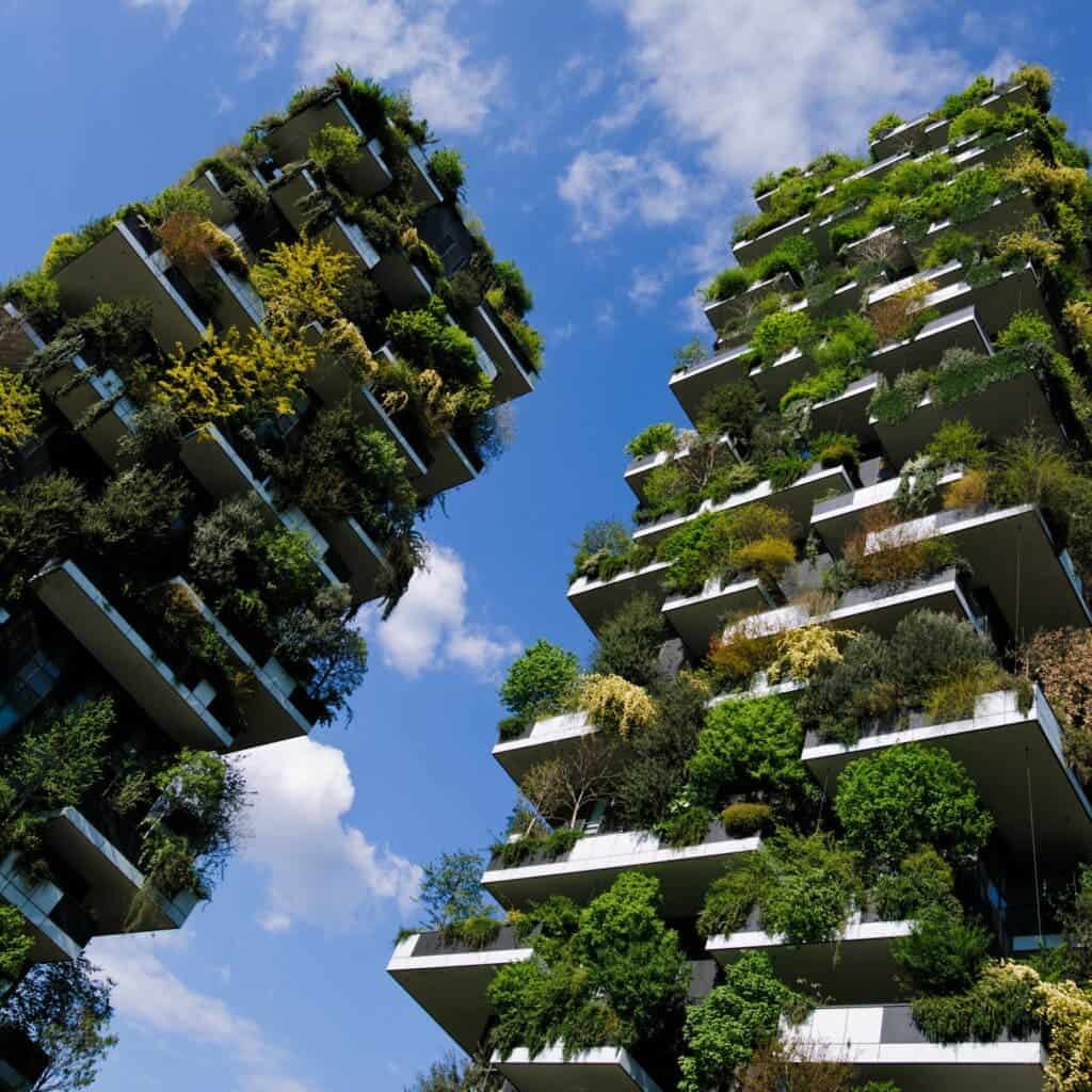 The Bosco Verticale In Milan in spring, West side. Credit: Wikimedia Commons.