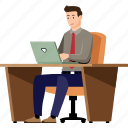 man, office, worker, smart, cool, smile, working, desk, clerk, laptop, computer