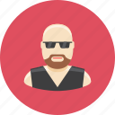 avatar, bald, biker, face, glasses, man, profile