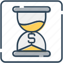 dollar, hourglass, money, sand, tax reminder, timer, waiting