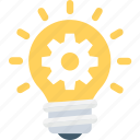 bulb, cog, creative, idea, solution