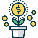 coin, develop, dollar, flower, grow, plant, startup