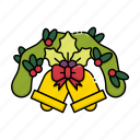 christmas, bell, ribbon, decoration, mistletoe