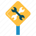 construction sign, wrench, under construction, warning