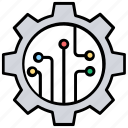 circuit print, cogwheel, connection process, engineering, mechanism