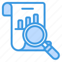 report, graph, chart, statistics, bar, loupe, magnifying glass