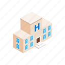 building, exterior, hospital, isometric, medical, modern, window