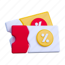 3d icon, coupon, discount, voucher, ticket, sale, shopping 