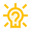 idea, light, lightbulb, mark, question, sunbeams 