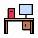 computer, desk, desktop, monitor, table