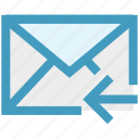 email, left arrow, letter, mail, message, receive