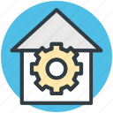 construction concept, gear sign, house, house maintenance, real estate