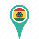 bolivia, country, county, flag, map, national, pin