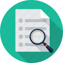 document, file, magnifying glass, page, paper, search, scan