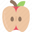 apple, eating, food, fruit, half, health