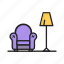 armchair, chair, furniture, lamp, night light, seat 