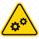 attention, danger, gearwheels, hazard, sprocket, warning, wheels