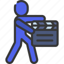 person, with, clapper, board, people, stickman, film