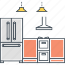 kitchen, appliance, extractor, fridge, hood, oven, stove