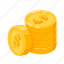 coins, gold, isometric, money, pile, pile of coins 