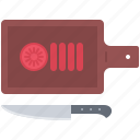 board, chef, cook, cooking, knife, tomato