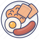 breakfast, egg, sausage, bread