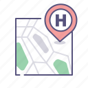 address, hospital, map, pin