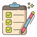 checklist, document, list, pen