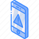 alert, device, function, iso, isometric, smartphone