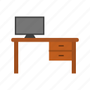 computer, desk, table