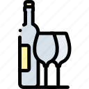 alcohol, beverage, bottle, drink, glass, set, wine