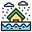 flood, house, inundation, rain