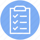 checkmark, clipboard, document, list, page, paper, task