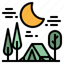 forest, moon, night, tent, travel