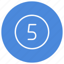 blue, five, number, white, circle, filled, round