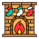 christmas, fire, fireplace, sock, xmas