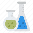 chemistry, experiment, flasks, science