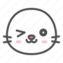 animal, avatar, emoji, face, seal, wink