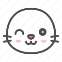 animal, avatar, emoji, face, seal, wink