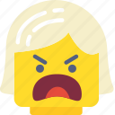 angry, emoji, emoticon, face, girl