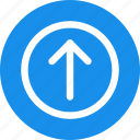 blue, circle, arrow, direction, up, update, upload