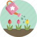 watering, garden, nature, spring, flower, tulip