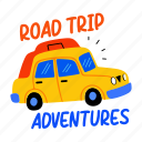 trip car, adventure, road trip, travel, typography