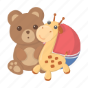 ball, bear, children, entertainment, game, giraffe, toy