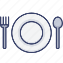 dinner, fork, meal, plate, restaurant, spoon