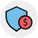 dollar, money, secure, security, shield, sign