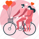 balloon, bicycle, couple, cycling, heart, love, valentine