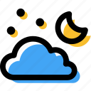 cloud, cloudy, moon, night, stars, weather