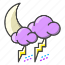 weather, forecast, moon, clouds, lightning, night