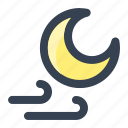 windy, night, moon, cloud, weather